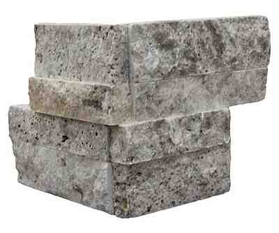Silver Travertine Stack Stone Corner4 ¾”x6”x3/4”