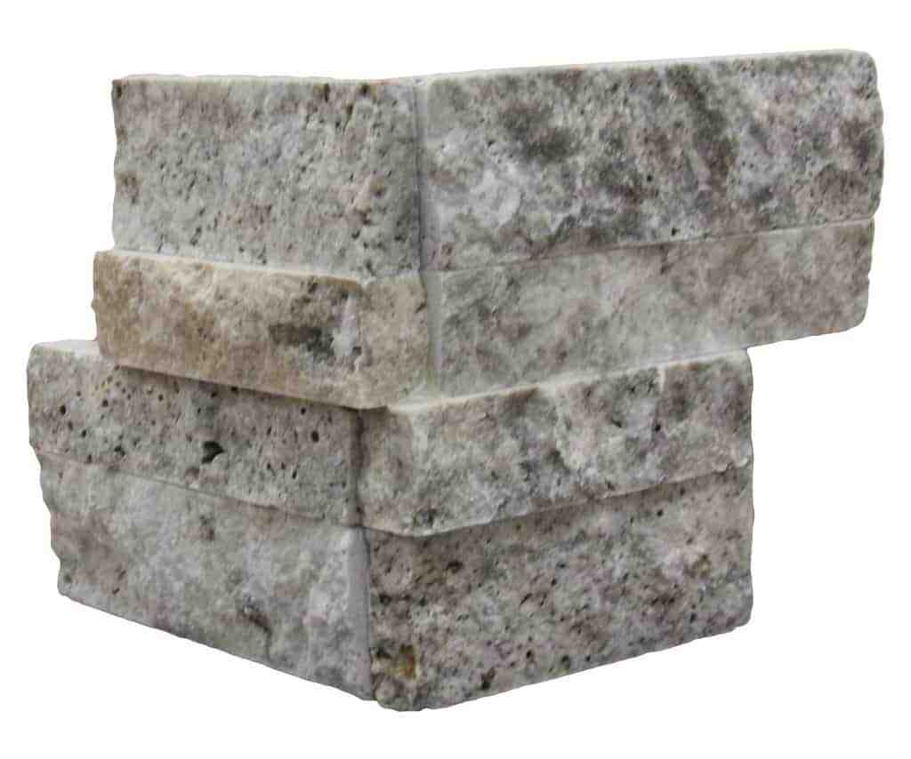 Silver Travertine Stack Stone Corner4 ¾”x6”x3/4” Silver Travertine Stack Stone Corner4 ¾”x6”x3/4”